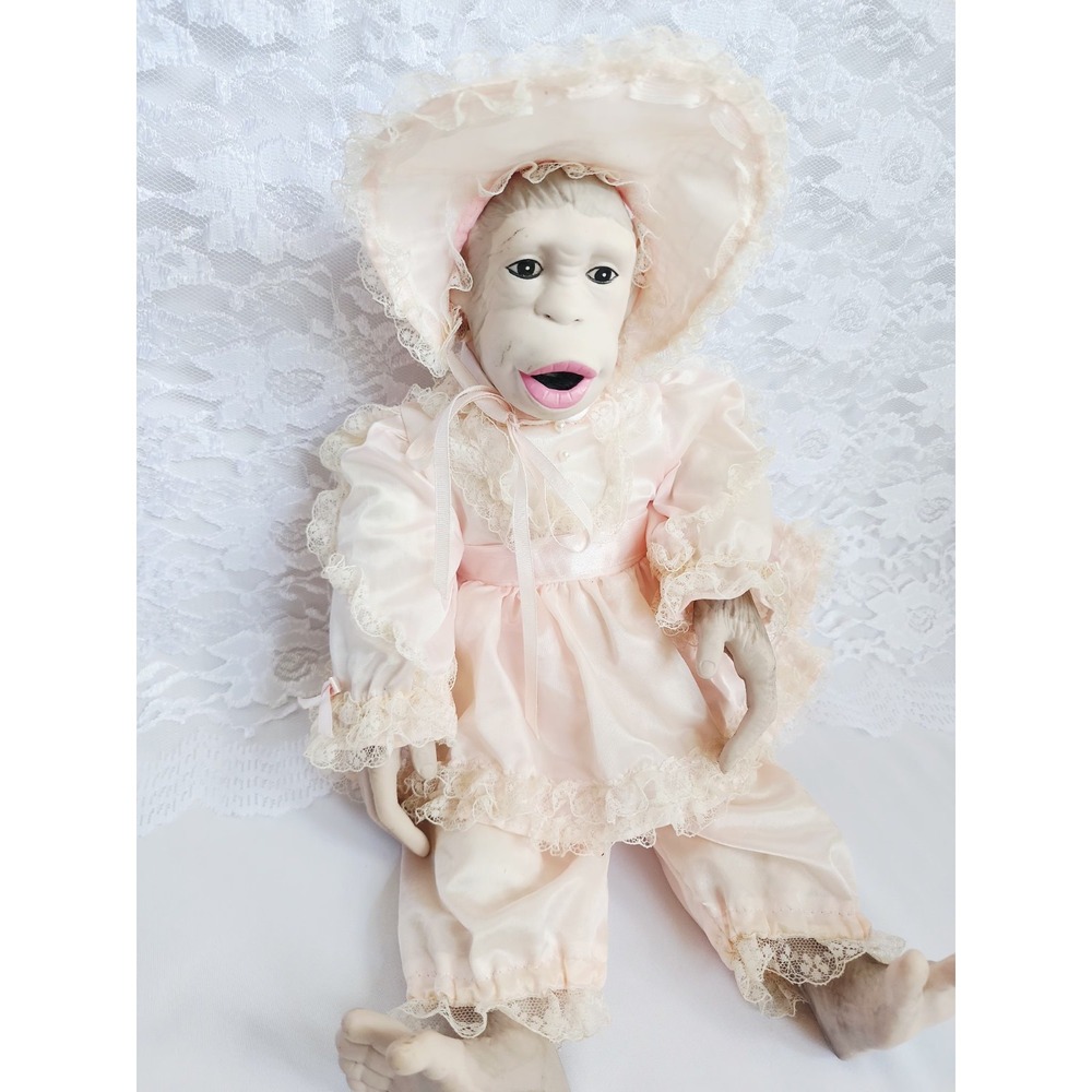 VTG MCM Pink Lipstick Monkey Porcelain Doll 18" Rare Special Edition Chimp 60s